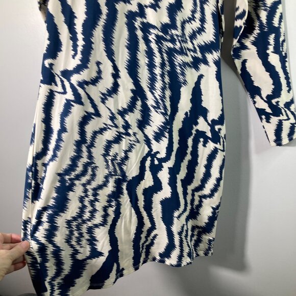 Ted Baker Mock Neck Jersey Printed Dress 12 Cream Blue NWT Cotton Elastane - Picture 5 of 11